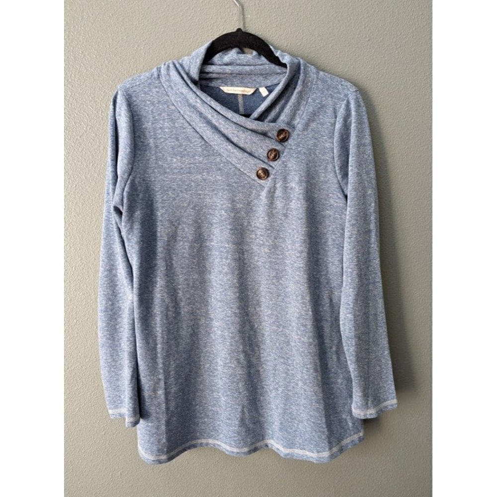 Soft Surroundings Top Brinley Pleated Cowl Neck Blue Women's Size Medium